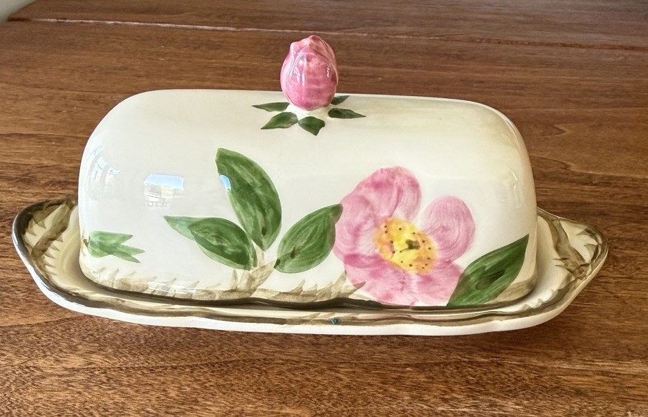 Franciscan DESERT ROSE Butter Serving Dish, Lid, Rose Finial 17-66 Interpace USA