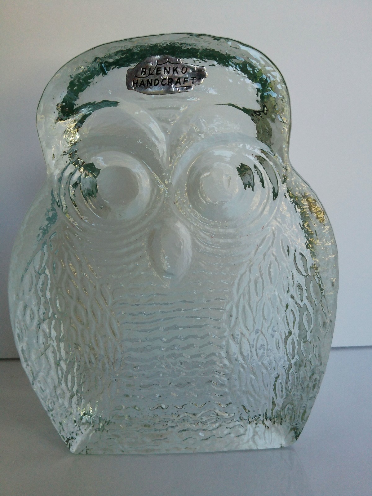 Vintage BLENKO Glass OWL Bookend Sculpture Joel Myers Handcrafted Art Glass 7\