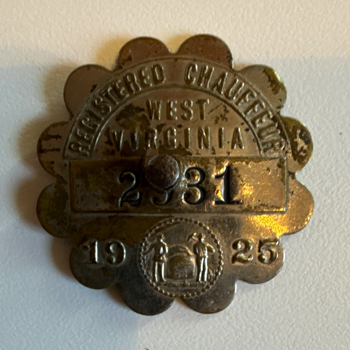 1925 West Virginia Chesterfield Chamber of Commerce Chauffeur Badge #2381