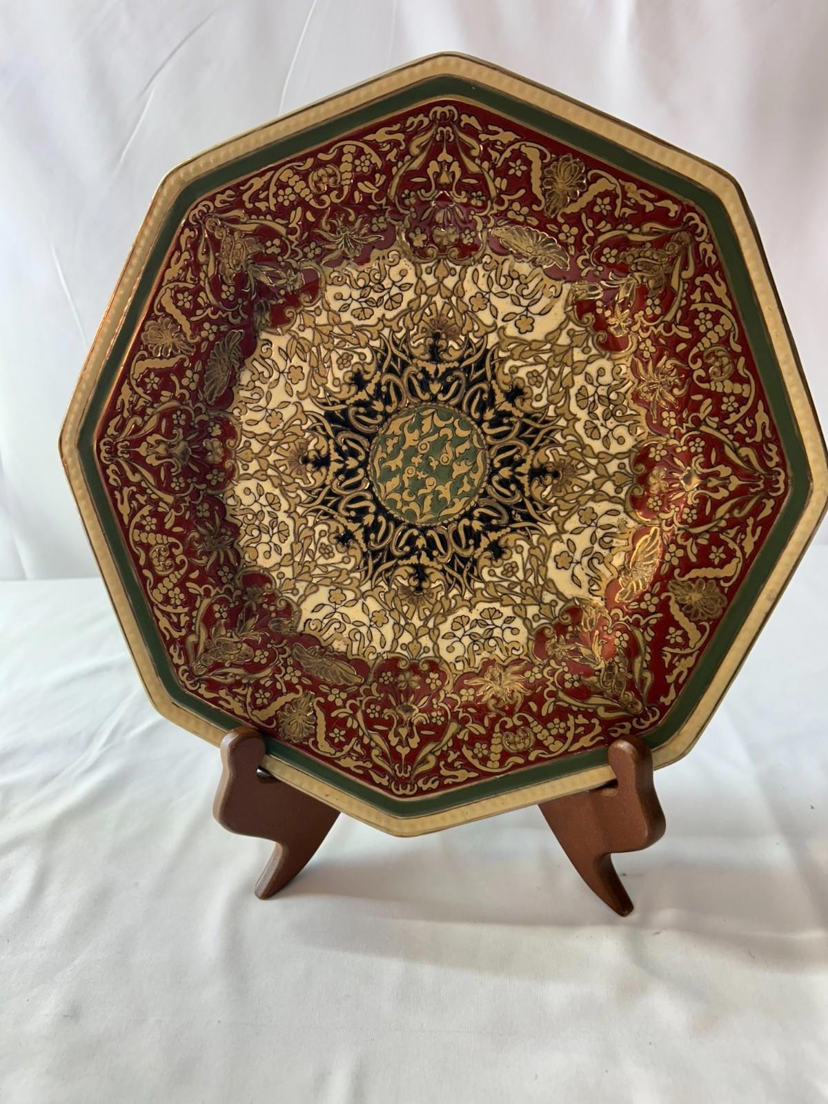 Vintage Oriental Accent Rainbow Octagonal Wall Plate Chinese Style Decor