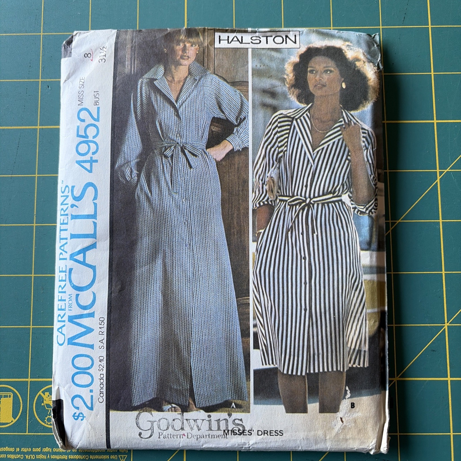 Vtg 1970s McCalls 4952 HALSTON shirt DRESS pattern UNCUT sz 8 knee / MAXI DISCO