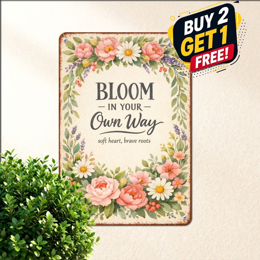 Inspirational Wildflower Floral Wreath Sign Positive Meadow Tin Metal Plaque