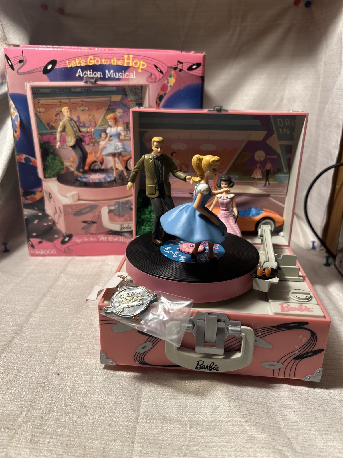 Enesco 1993 BARBIE Let's Go To The Hop Action Musical Box