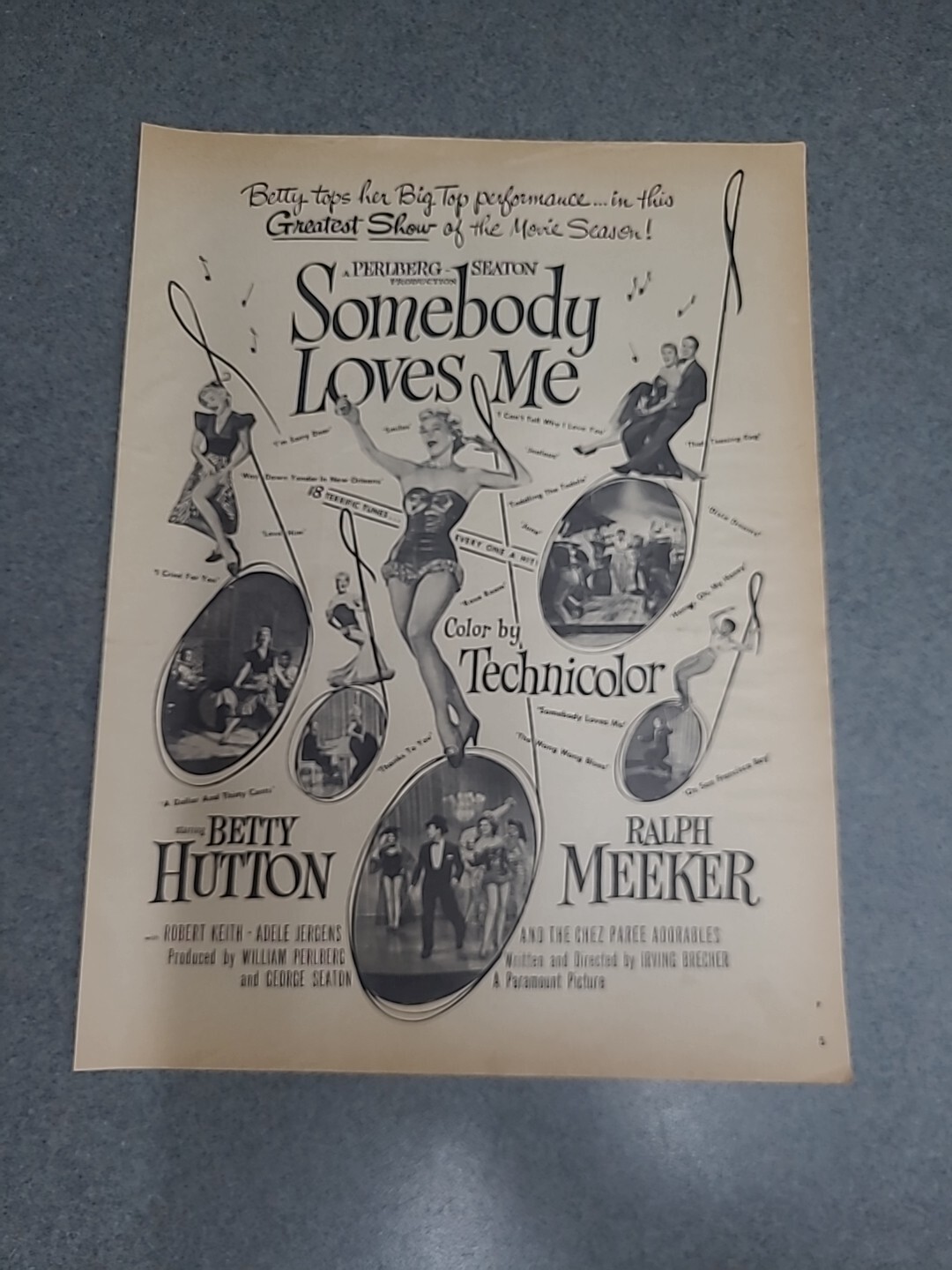 Somebody Loves Me Betty Hutton Print Ad 1952 8x11 Wall Art Decor 