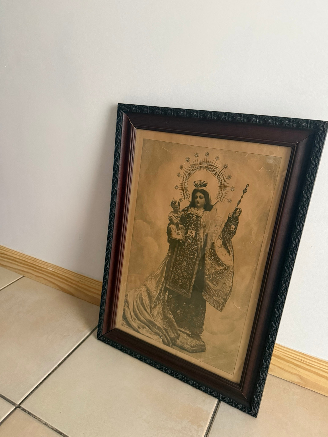 Vintage Nuestra Señora del Carmen Our Lady Mount Carmel Framed Catholic Print