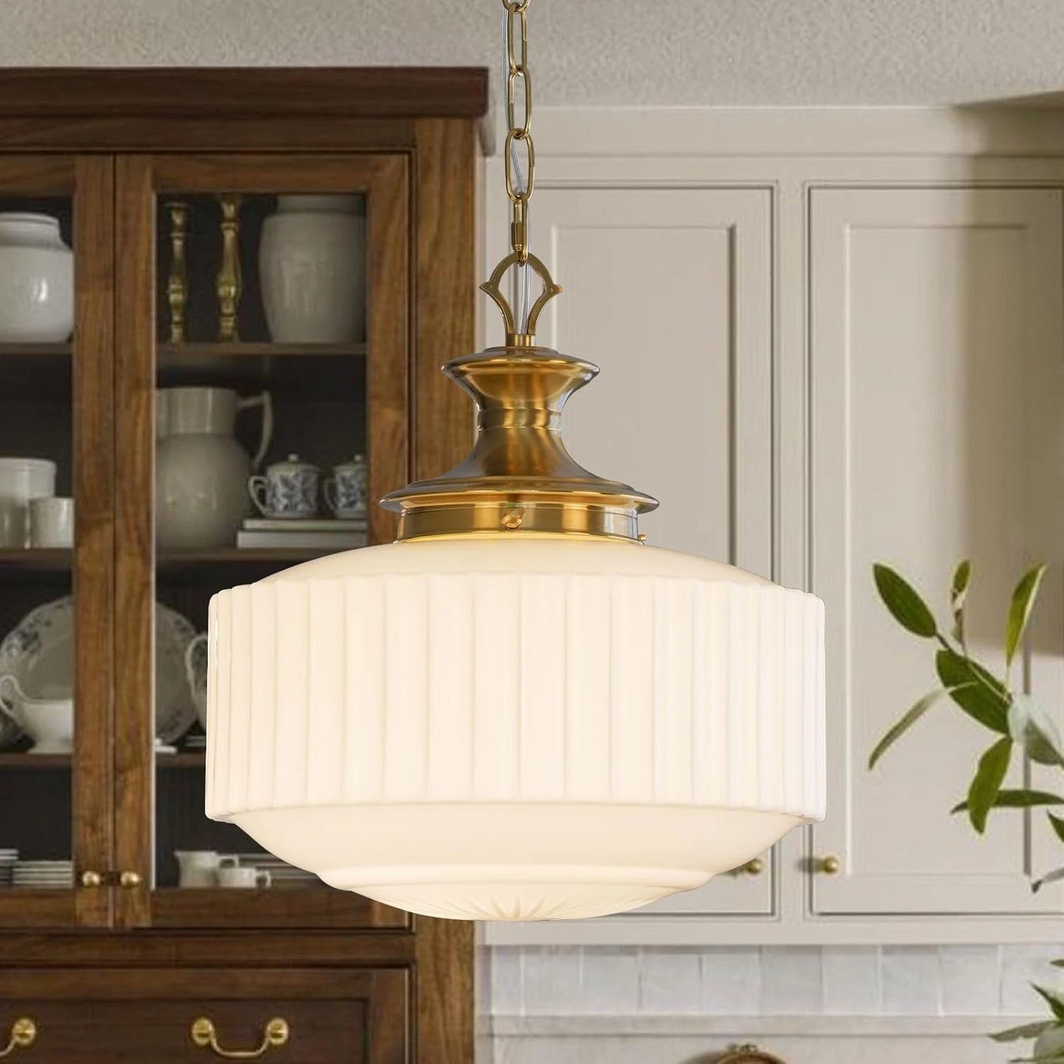 Vintage Brass Milk Glass Chandelier, 13.8 Vintage Brass Milk Glass Chandelier, 13.8