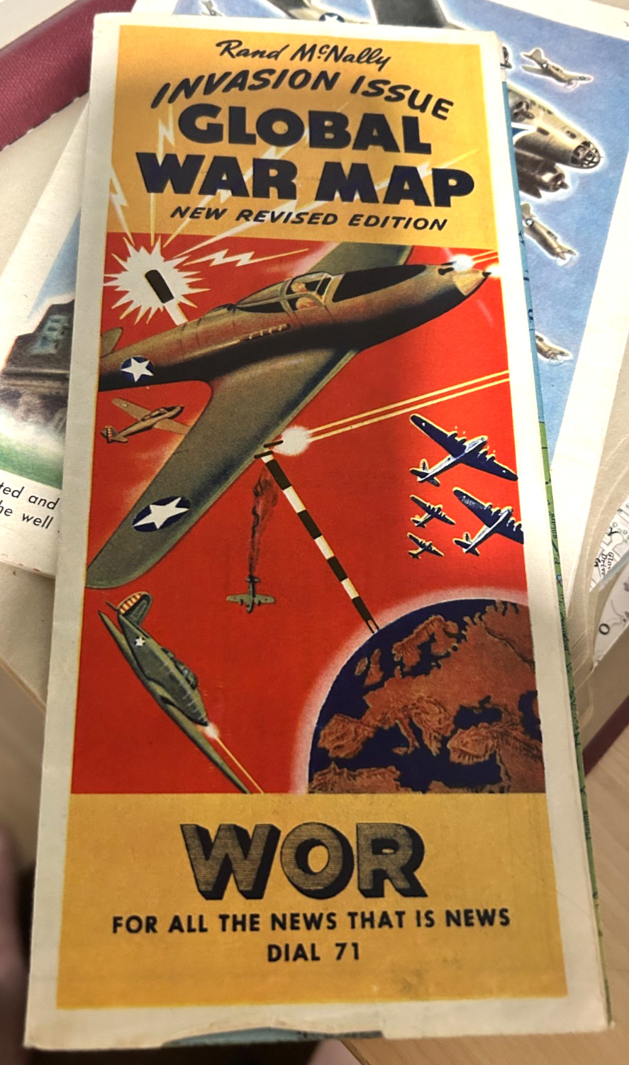 WWII Rand McNally Global War Map Invasion Issue WOR Radio Vintage Folding Map