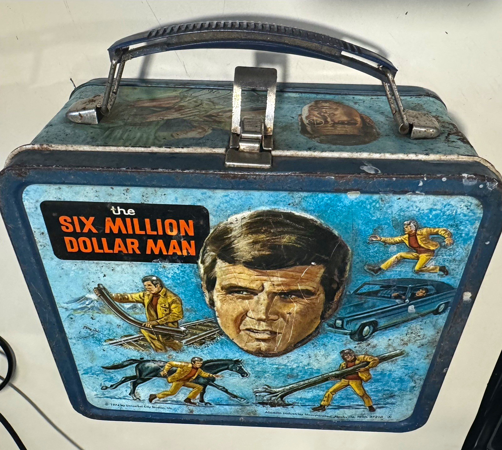 Vintage 1974 Aladdin Six Million Dollar Man Metal Lunch Box Original HTF