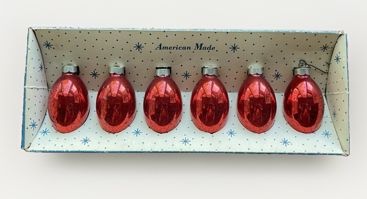Vintage Paragon Christmas Tree Glass Ornaments Half Dozen Red Teardrop