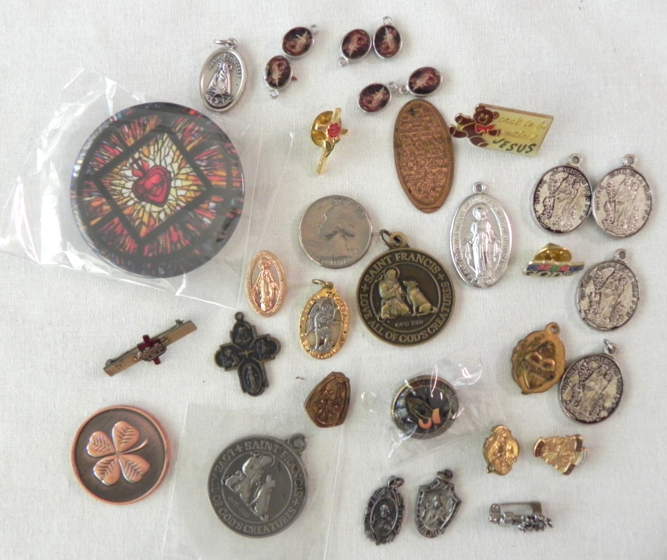 Large LOT of Christian Catholic Pins Pendants Medals