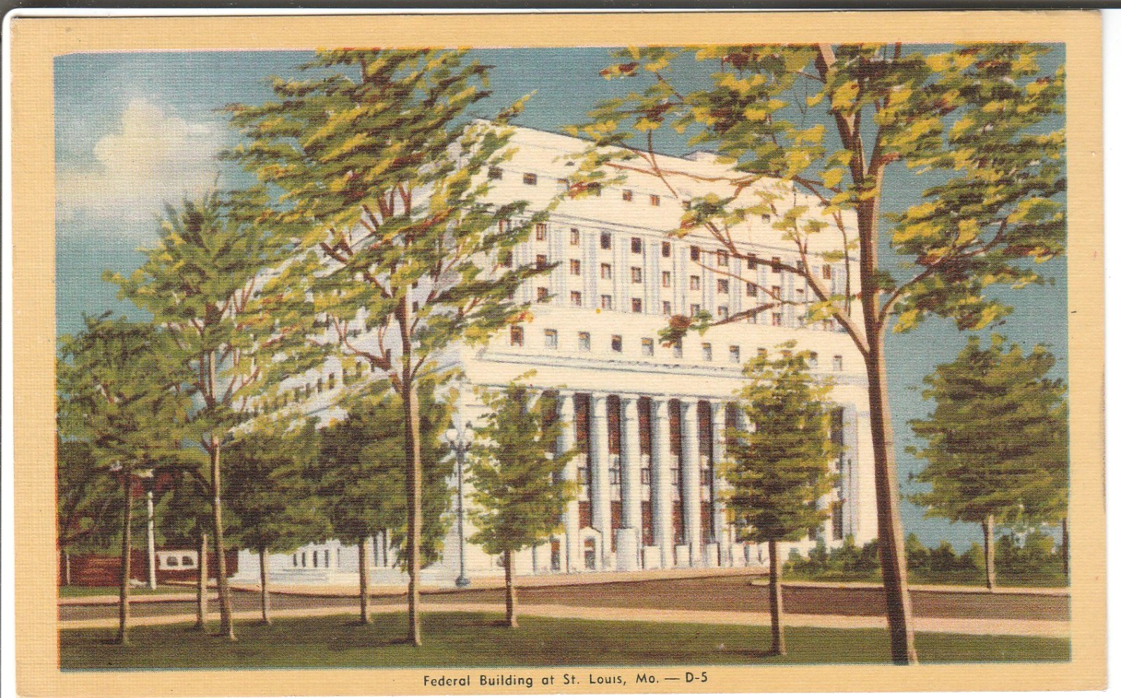 St Louis MO postcard - Federal Building - 1940s linen