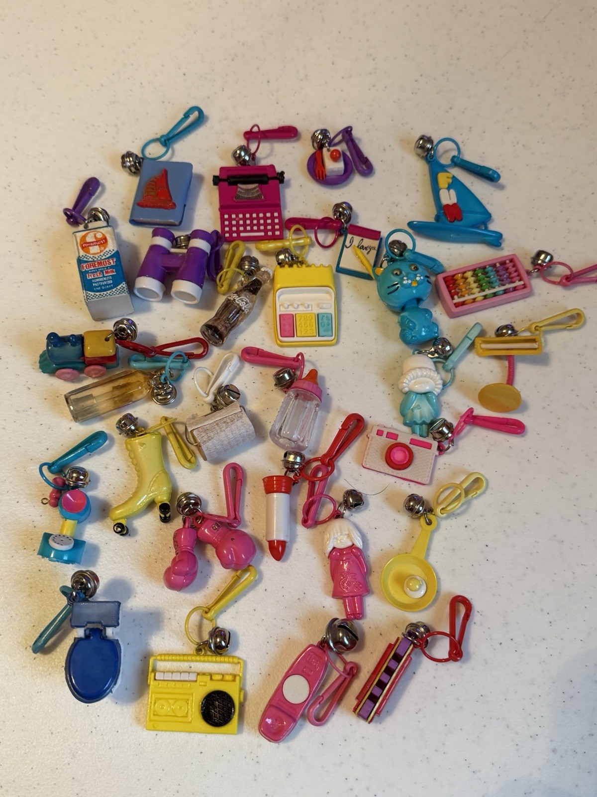 Vintage 80s Bell Charm Lot Assorted Clips Japanese 28 Charms