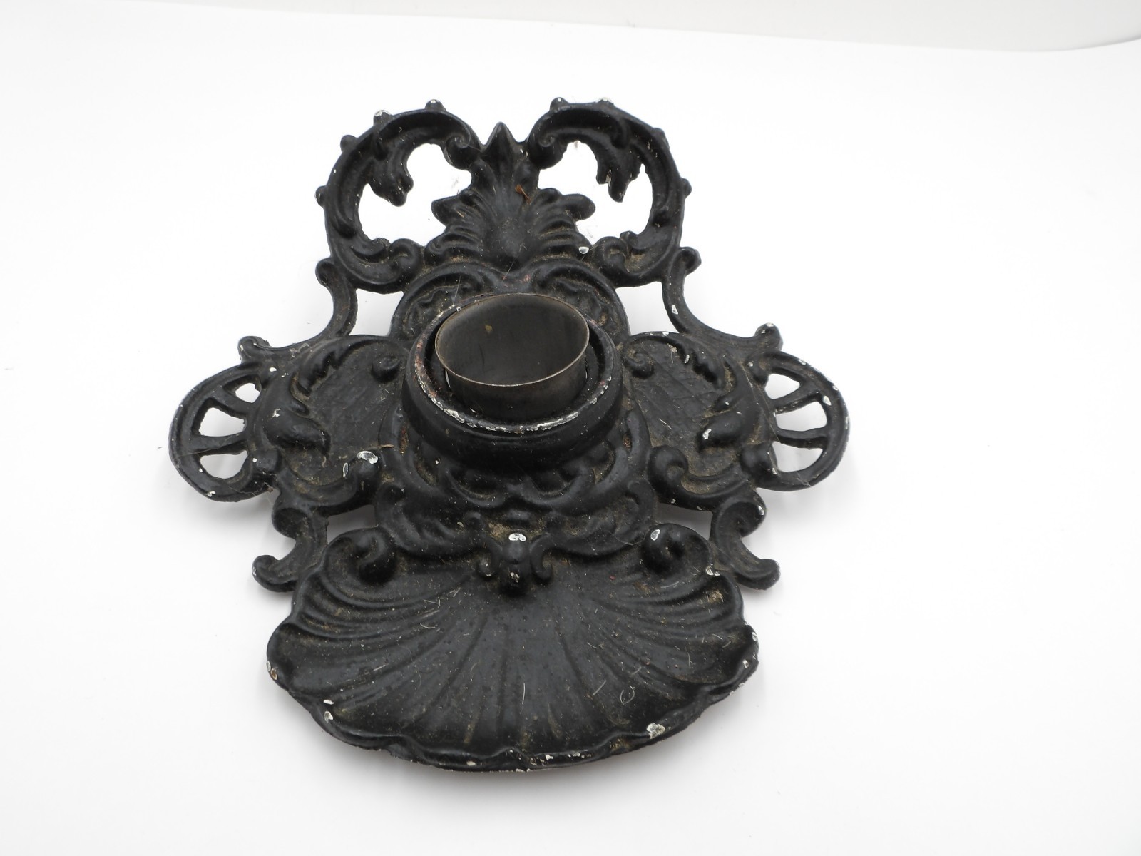 Antique Black Ornate Cast Iron Desktop Ink Well Stand JM18B - Missing Lid / Part