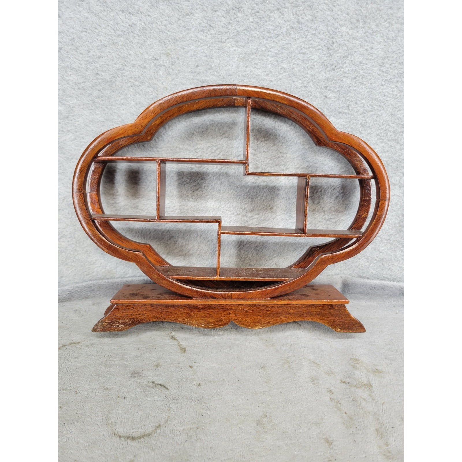 Vintage Cloud Shape Wood Curio Display Stand Asian Bonsai Shelf 10.5\