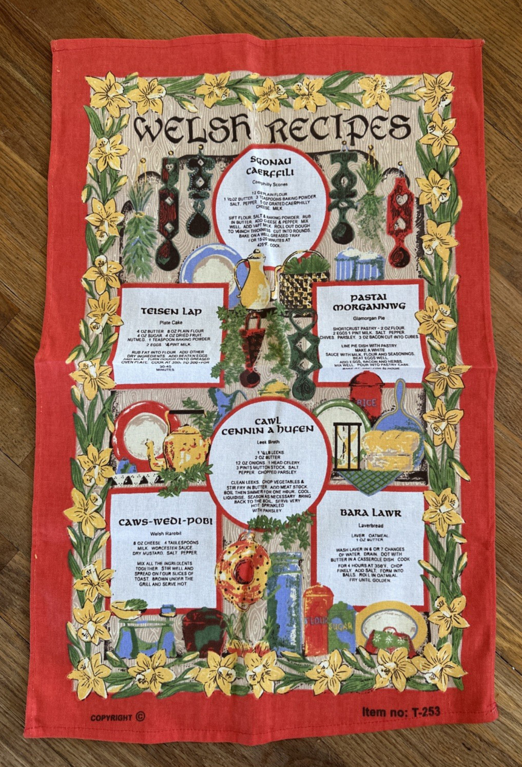 Vintage Linen Welsh Recipes Tea Kitchen Towel - Colorful Appears Unused