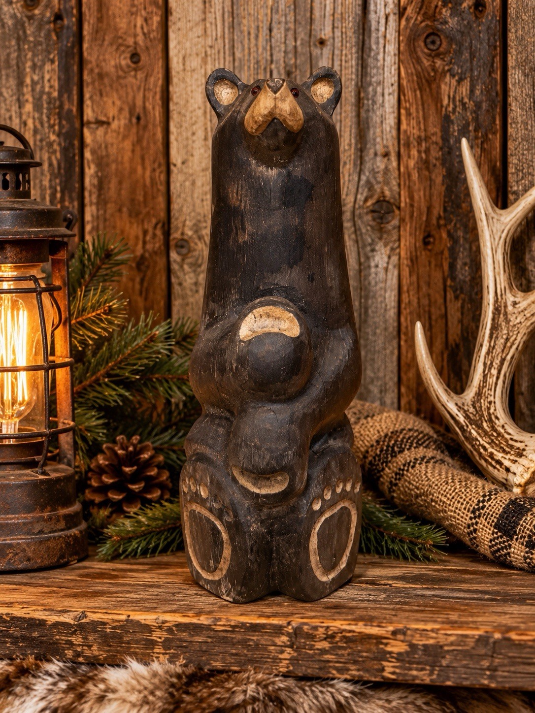 Jeff Fleming Bear Solid Wood Carving BIG SKY CARVERS 24” BAREFOOT BEAR Decor