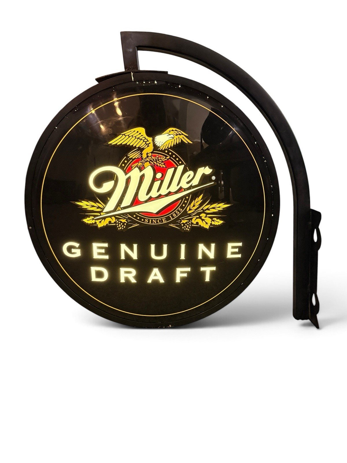 Miller Genuine Draft Round Double Sided Pub Bar Sign Wall Mount USA Vintage