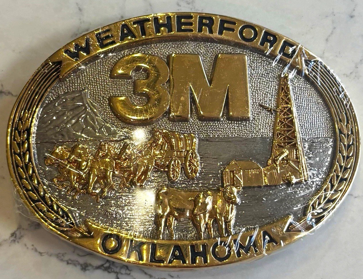3M Company Belt Buckle Vintage 1980s Weatherford Oklahoma Oil Gas Western Award