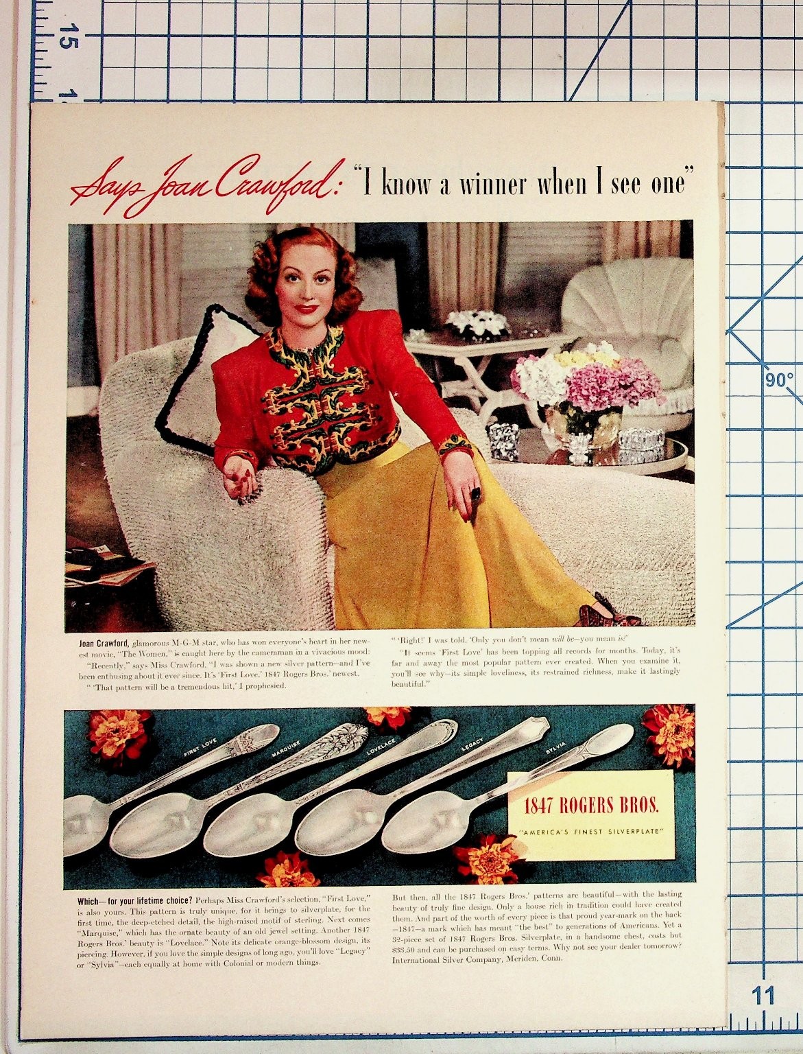 Joan Crawford 1940s 1847 Rogers Bros Silverplate Magazine Ad Ephemera