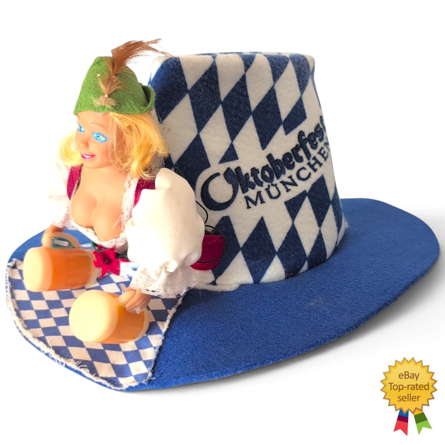 Vintage Tosko Oktoberfest Munchen Souvenir Felt Hat Bavarian Doll Figurine
