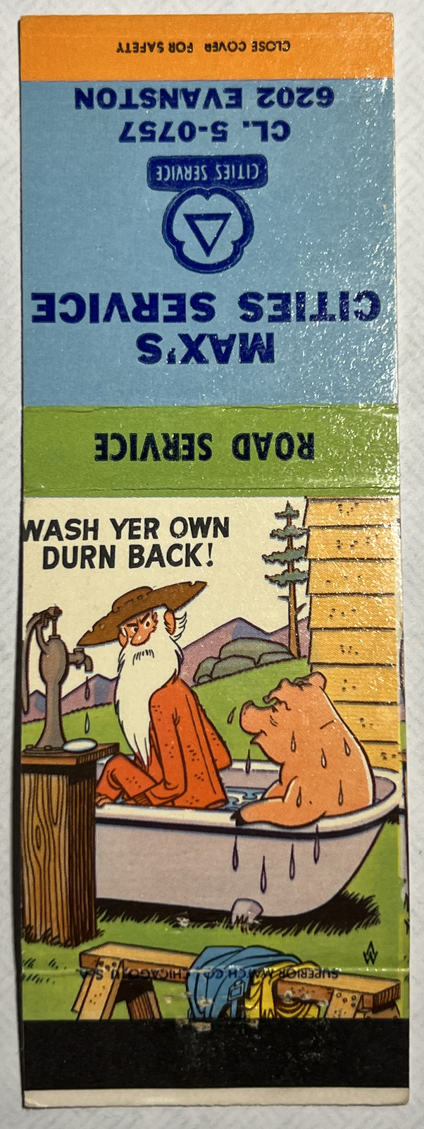 Vintage Hillbilly Matchbook Cover Max’s Cities Service - Indianapolis, Indiana