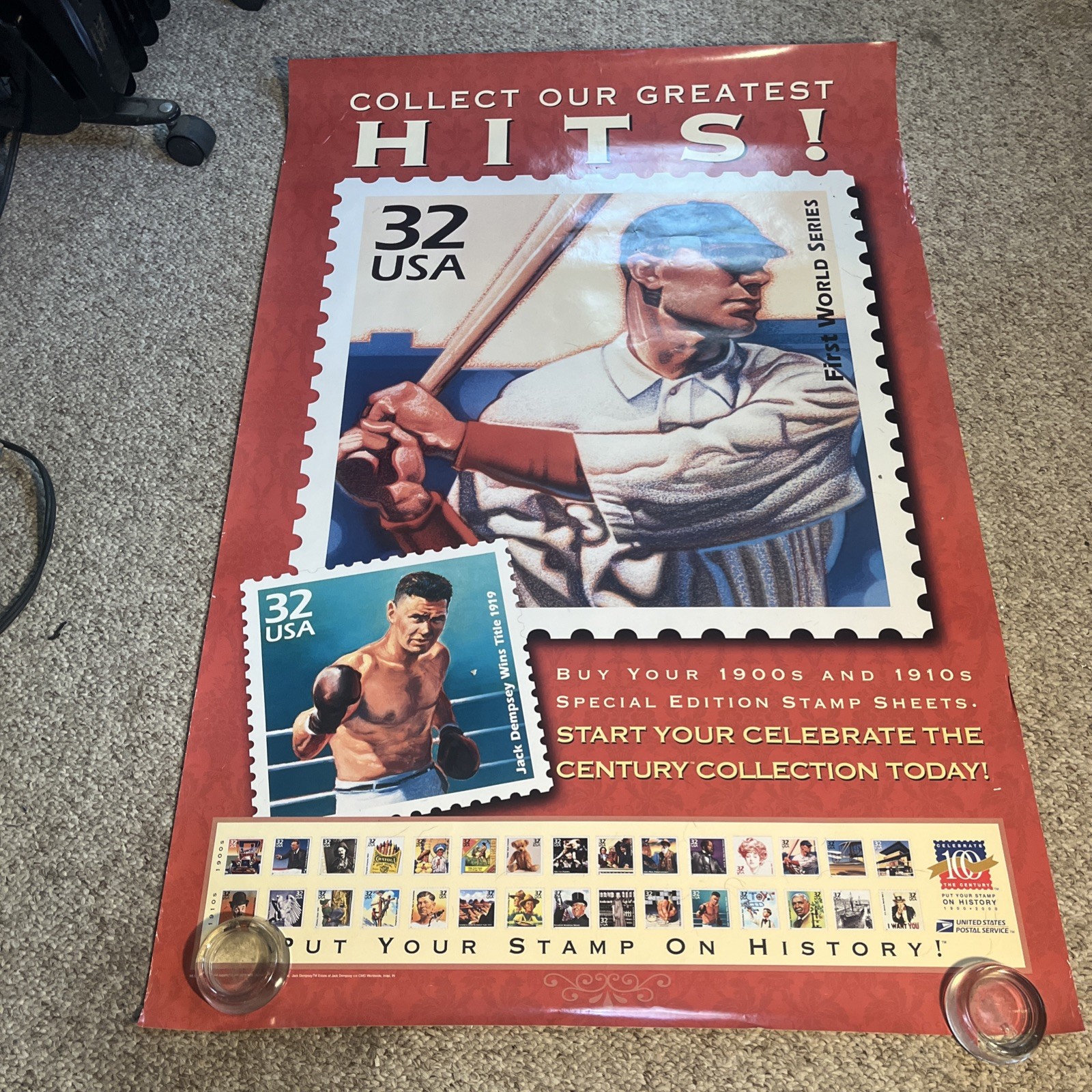 Original 1997 USPS STAMP SHEETS PROMO POSTER JACK DEMPSEY Vintage NOT A REPRINT