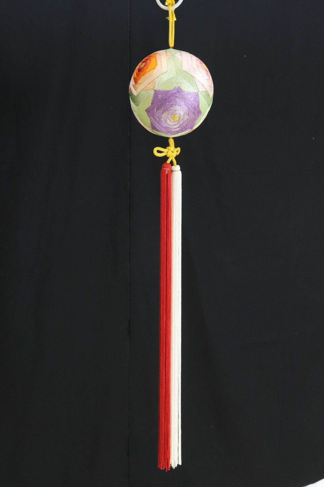 Vintage Japanese Yanagawa Sagemon Temari Ball Pink Purple Silk Hanging Ornament