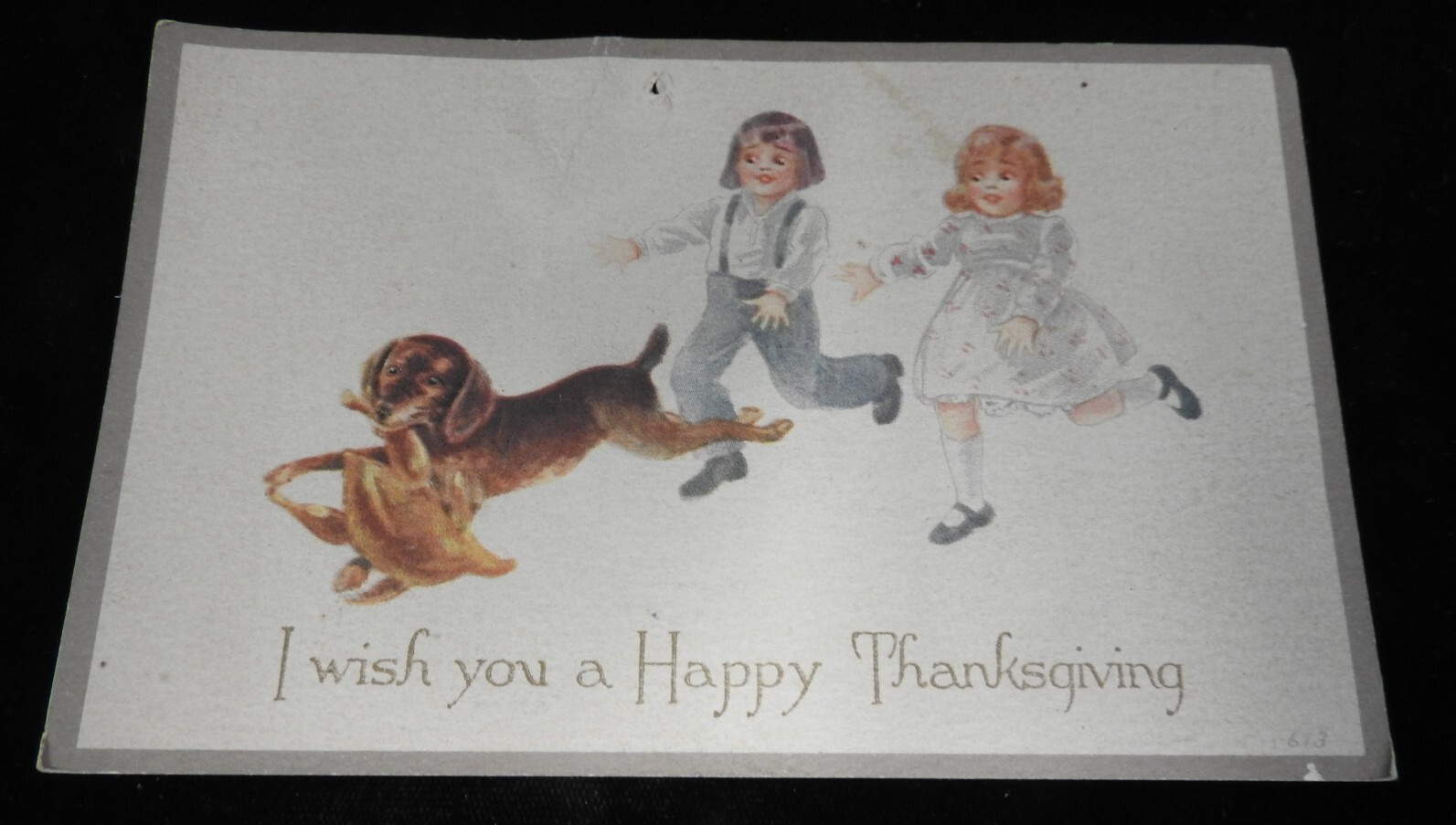 Vtg Early 1900\'s Postcard - Happy Thanksgiving Kids Running - RPPC - Holton KS