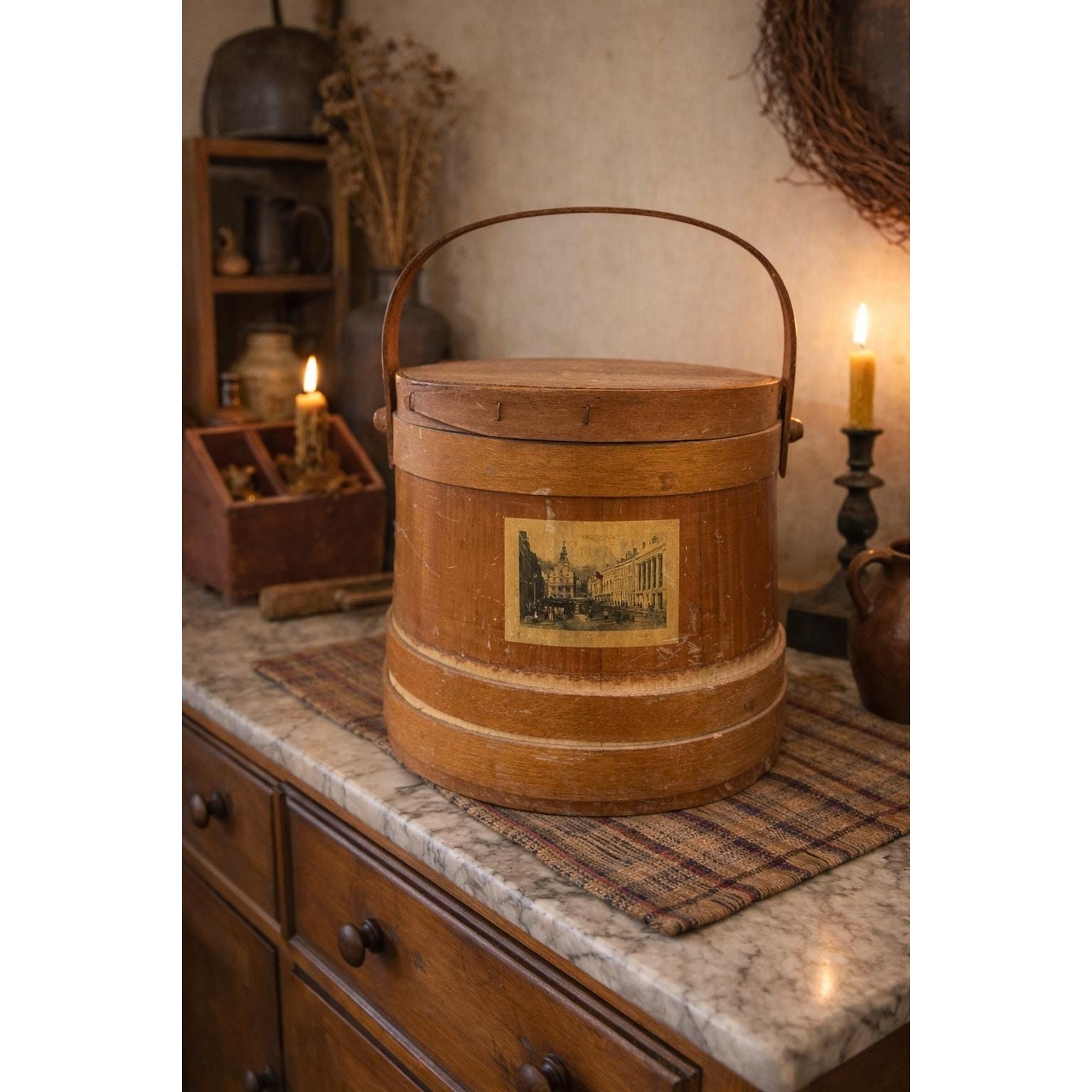 Antique Wooden Firkin | 19th Century Pantry Storage with Lid