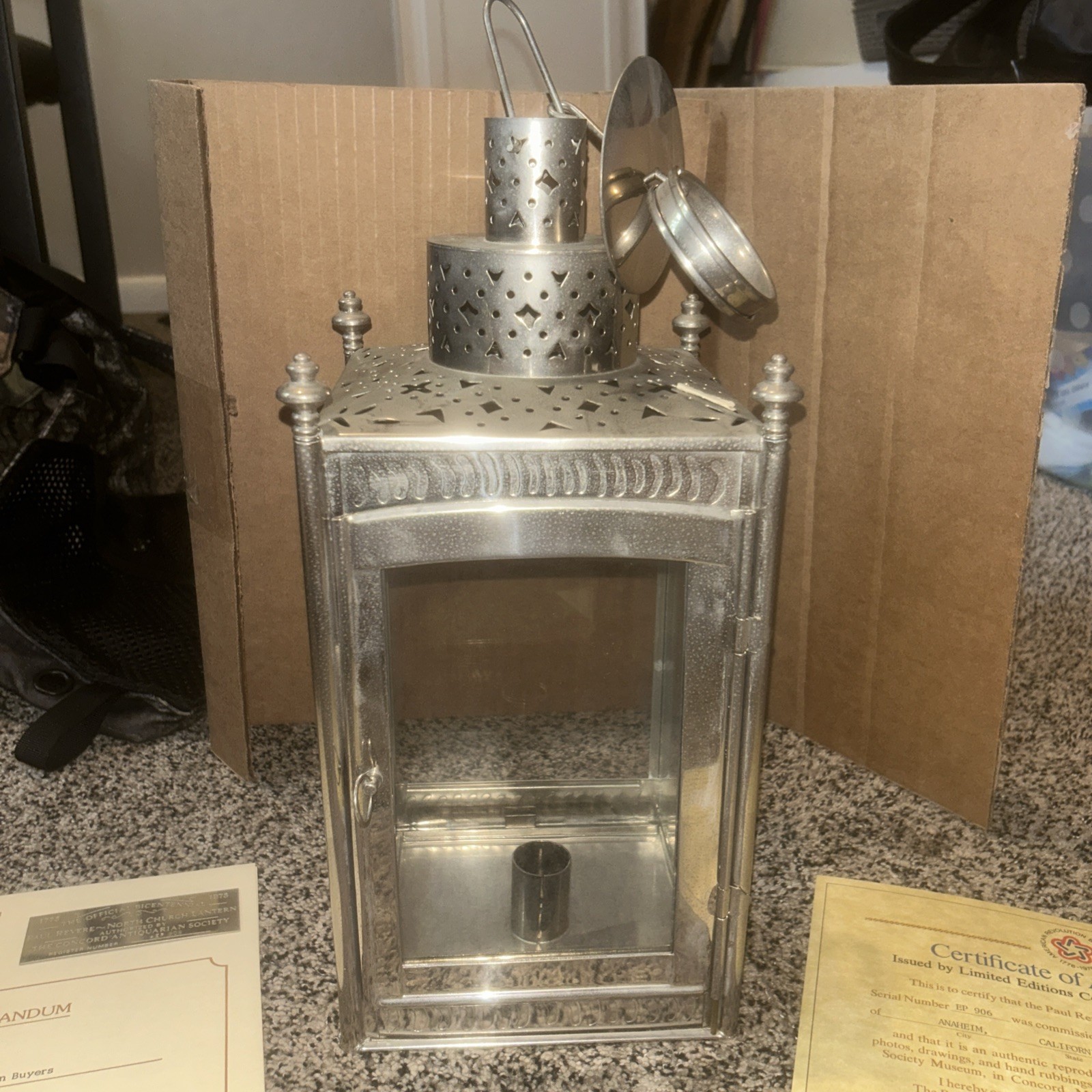 Vintage Pewter Paul Revere Old North Church Lantern 1976 COA Bicentennial EP-906
