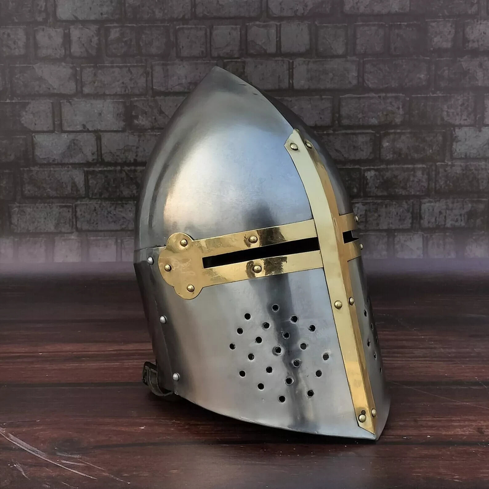 Medieval Crusader Cosplay Designer  Mason' Brass Cross Knight Helmet Gift