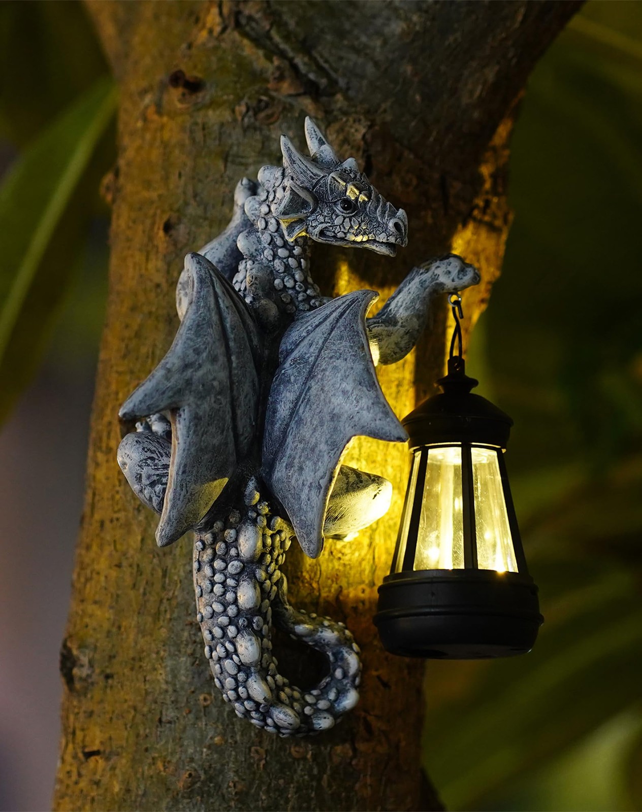 Goodeco Dragon Tree Hugger Solar Lantern Garden Statue 9.3 inches, Gray