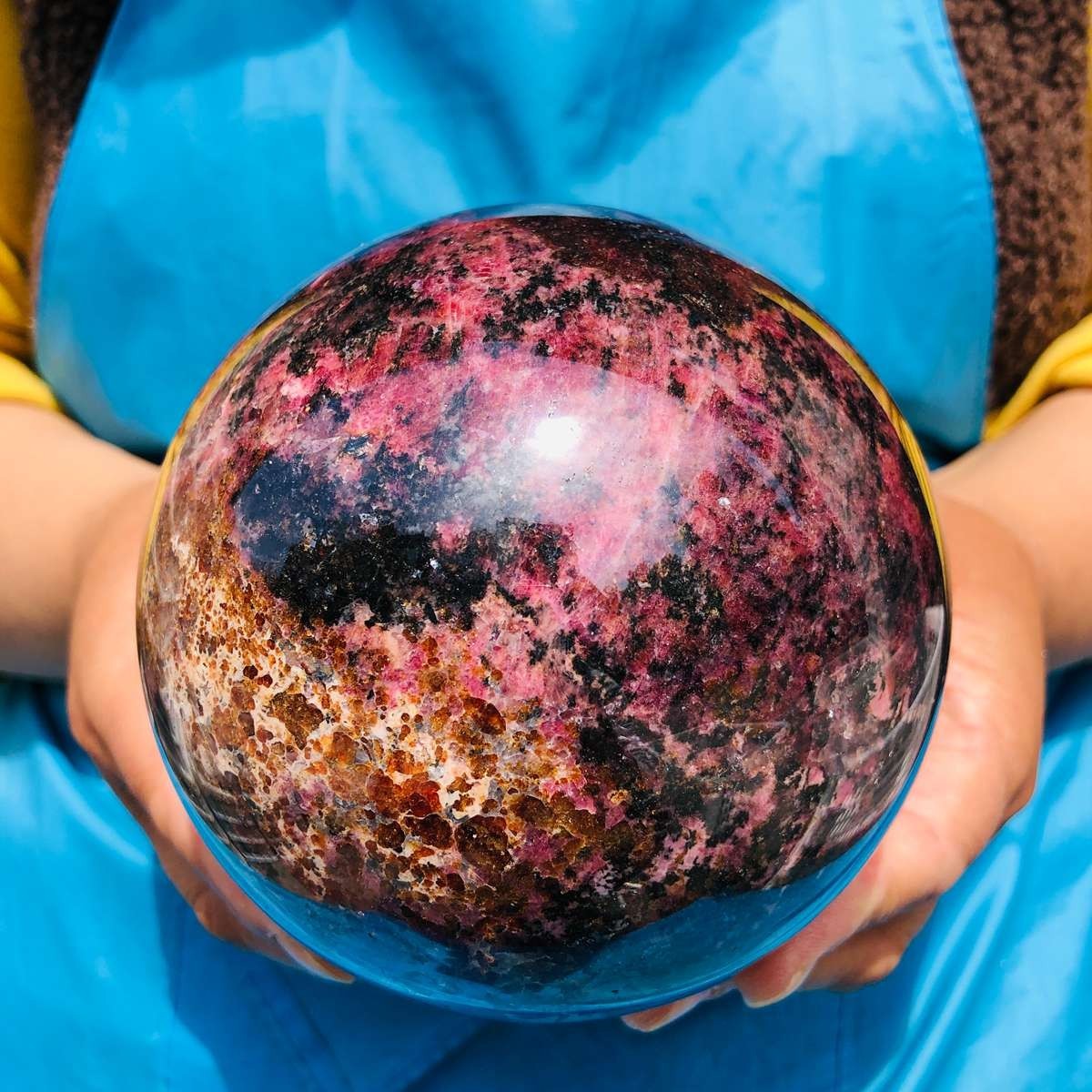 5.98LB Natural Rhodonite Sphere Reiki Energy Healing Crystal Specimen Gift