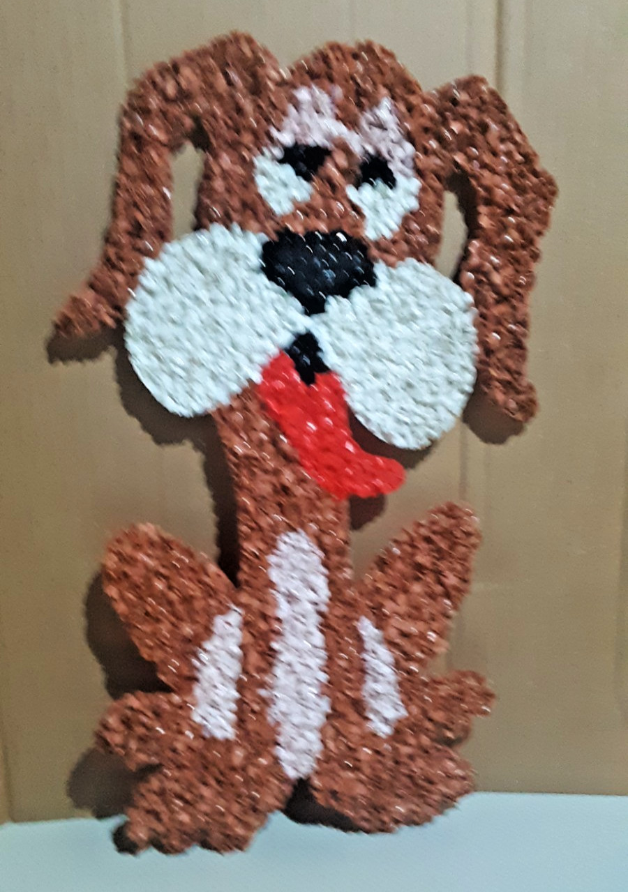 Vtg Rare 1970s Melted Plastic Popcorn Wall Decor Brown & White Hound Dog 18”T