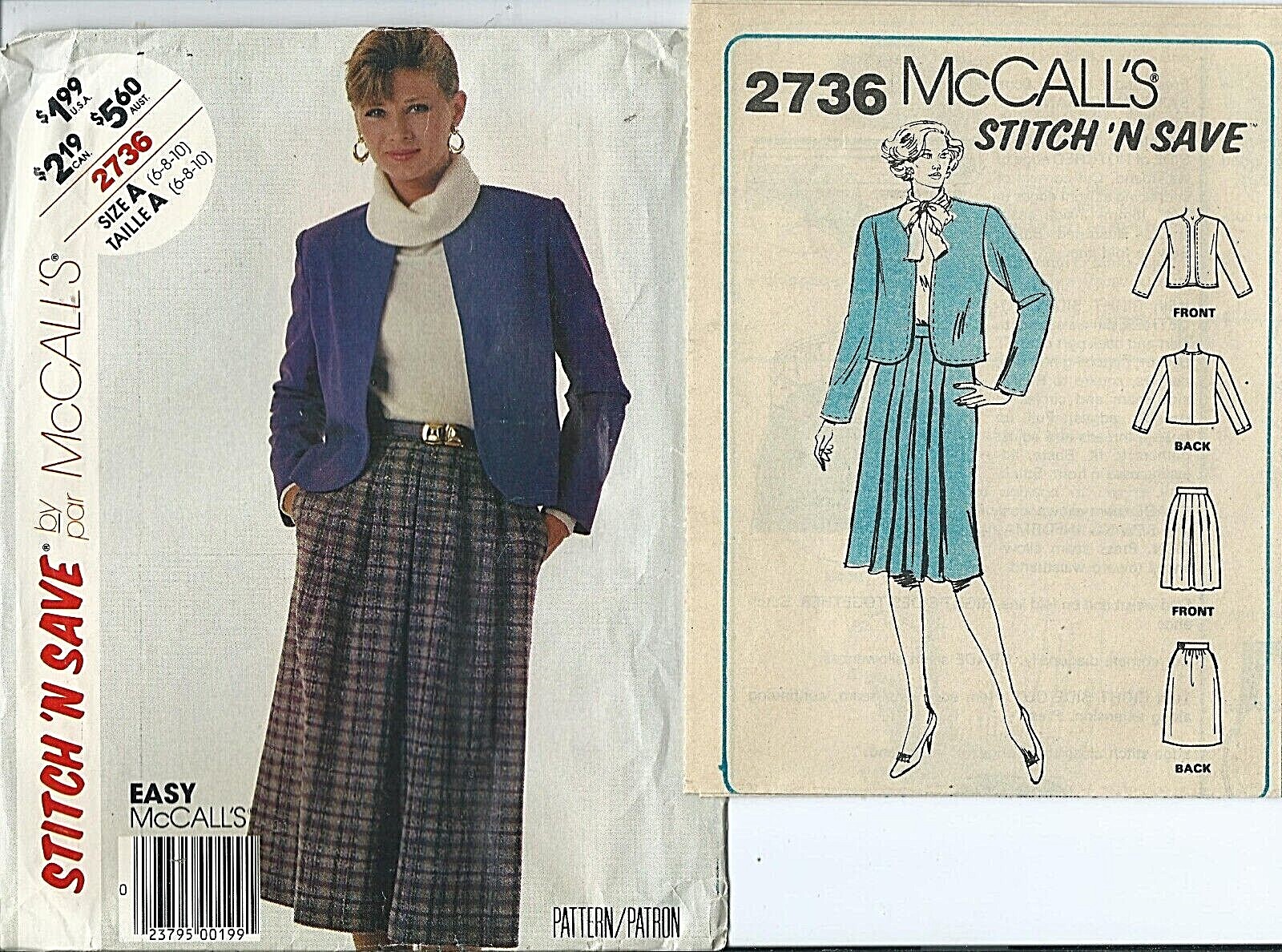 M 2736 sewing pattern Cardigan JACKET Classy SKIRT sew TRENDY sizes 6,8,10 UNCUT