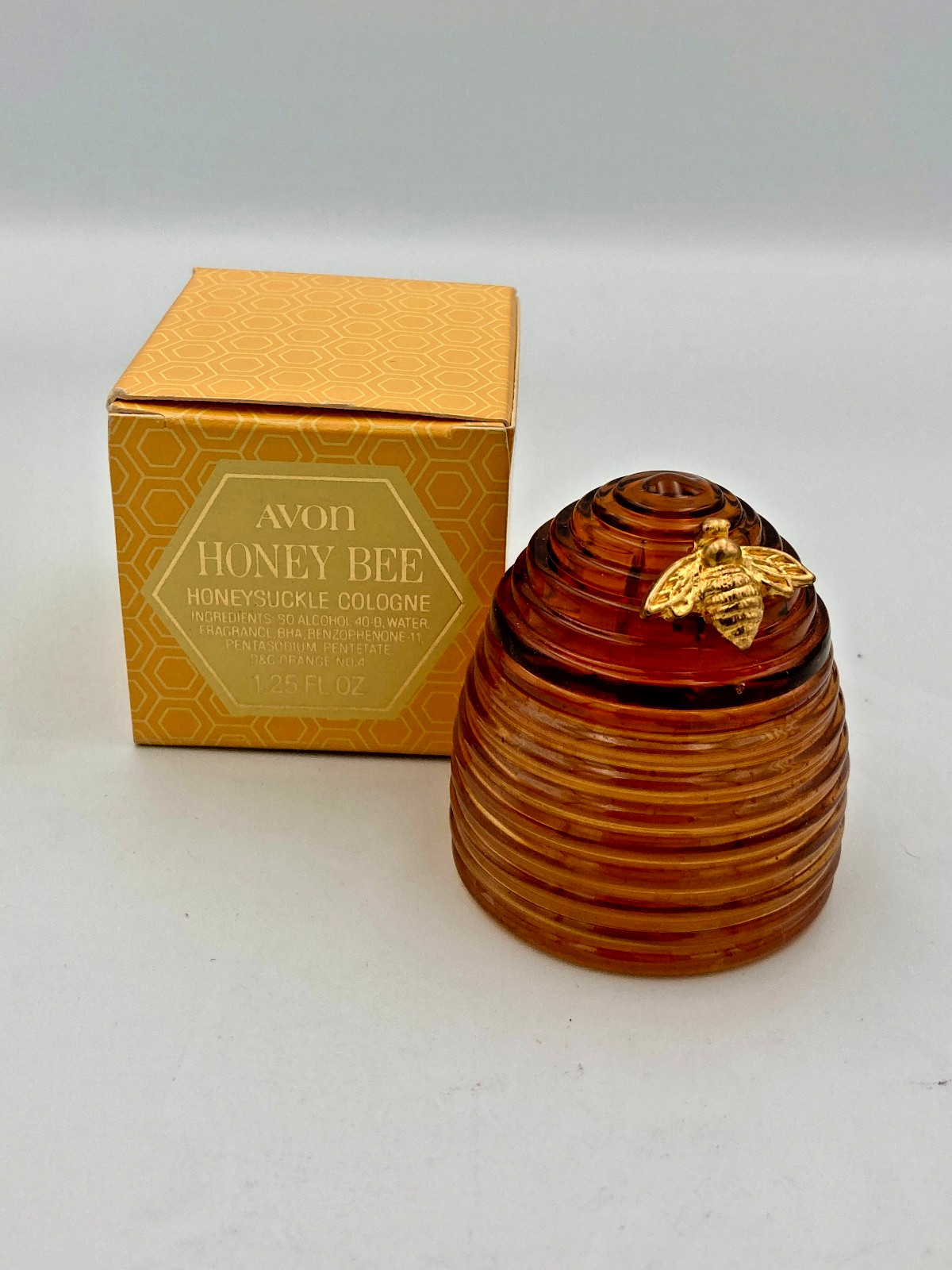 Vintage (1970s) AVON Glass Honeybee Cologne Decanter With Original Box