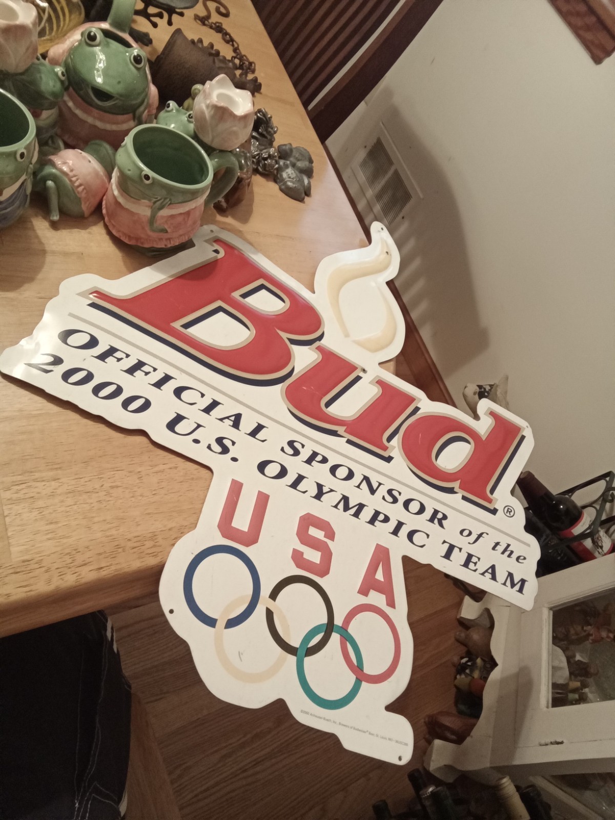 2000 BUD OFFICIAL SPONSOR US OLYMPIC TEAM FLAME TIN SIGN OLYMPICS BUDWEISER BEER