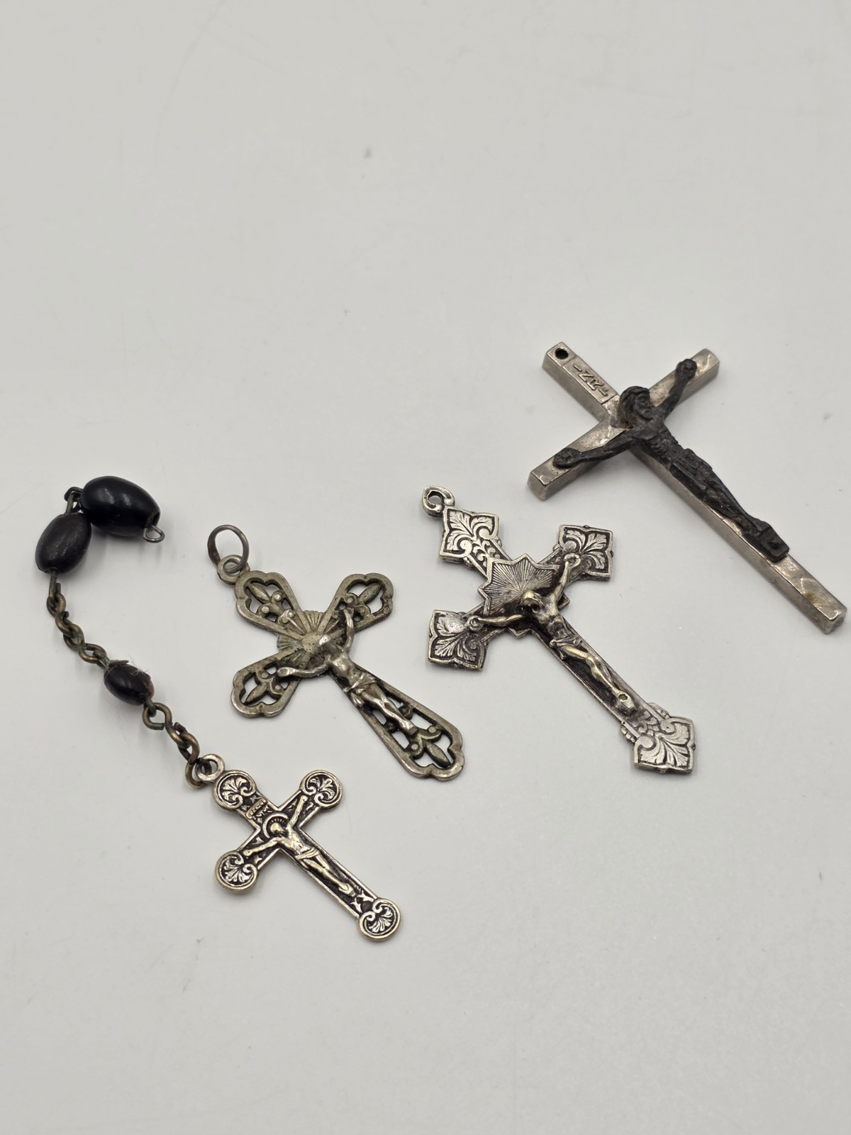 Vintage Catholic Crucifix Cross Pendant Lot of 4 Italy Pope John Paul II Rosary