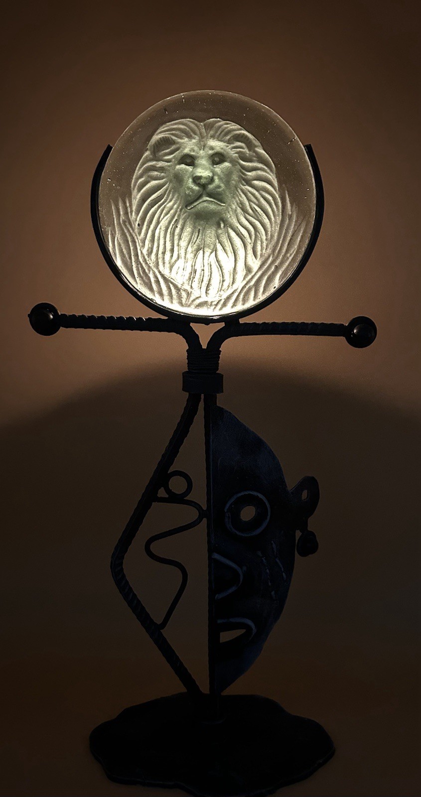 VINTAGE BRUTALIST STYLE-METAL & GLASS TEA LIGHT/CANDLE HOLDER. NEIMAN MARCUS?