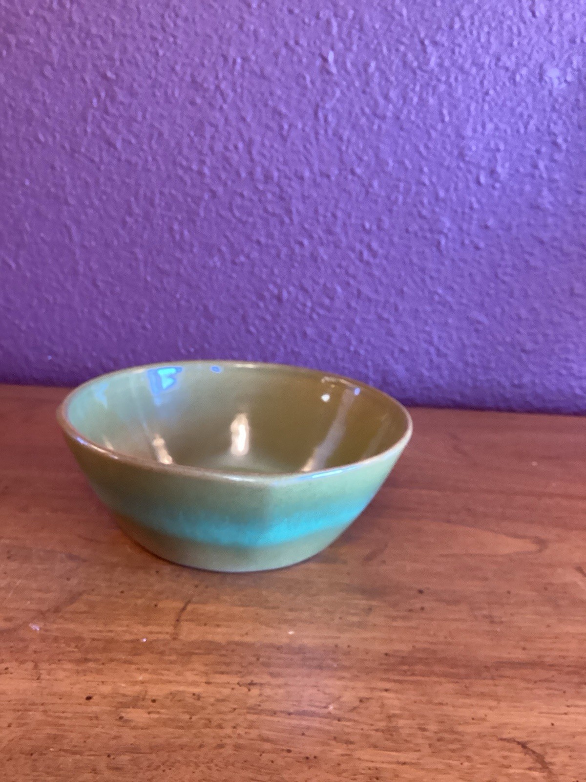 Vintage Frankoma Pottery 6.25 Inch Diameter Green/Gold Bowl 5 XL