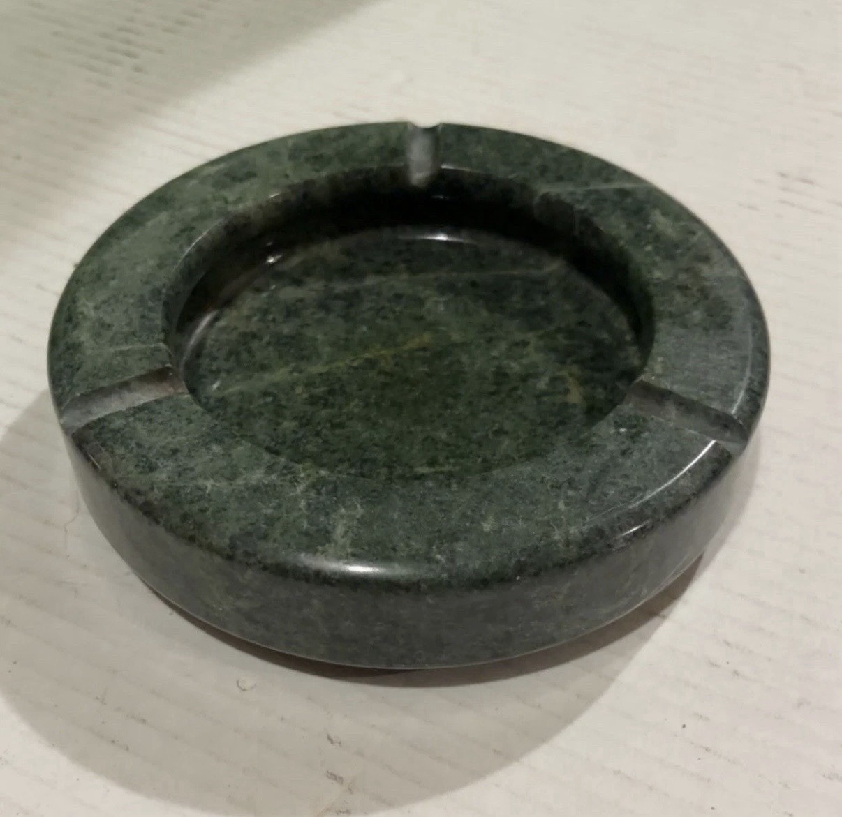 Vintage 1970s MCM Round Green Marble Ashtray Mid Century Modern Retro 6” Heavy