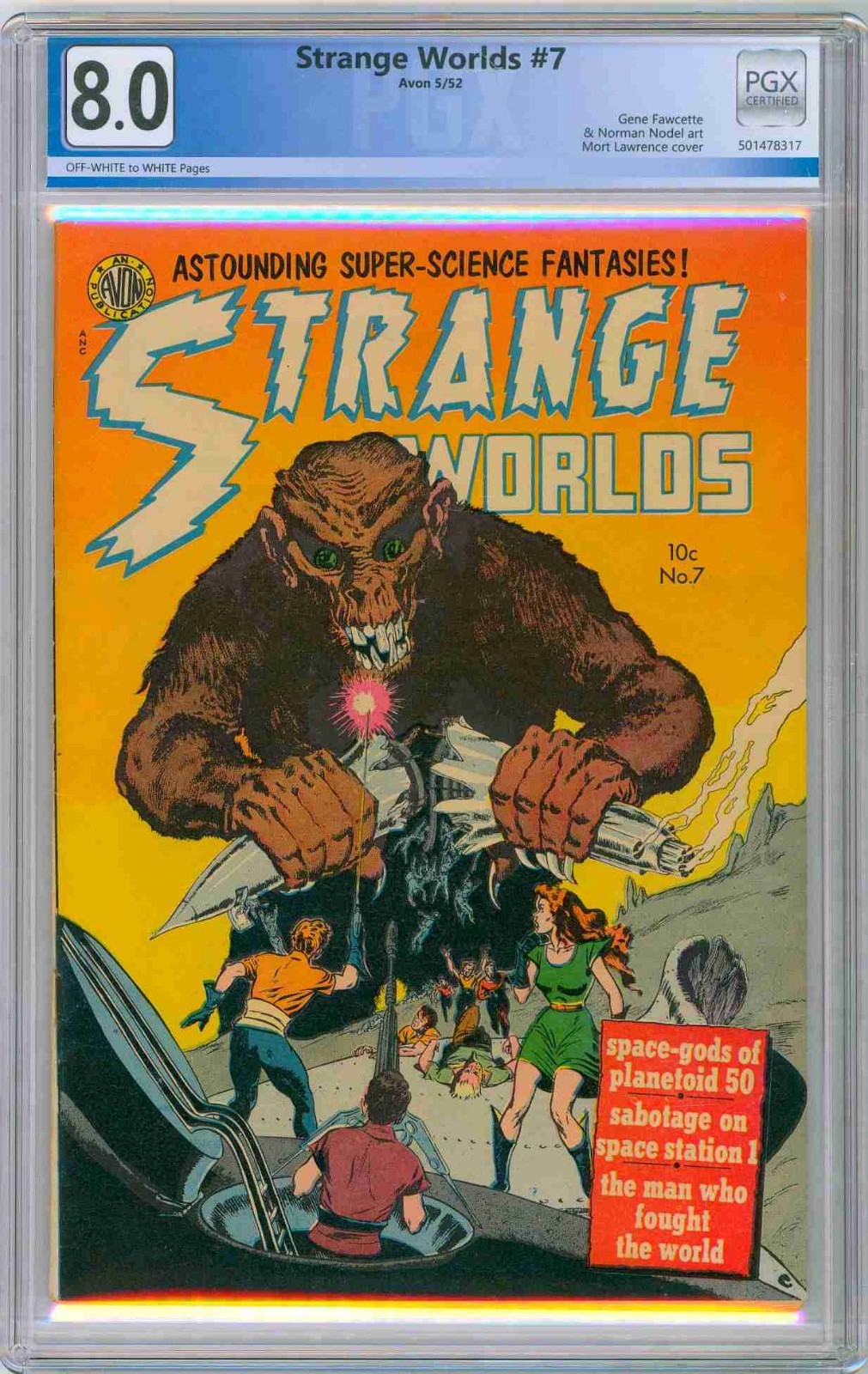 STRANGE WORLDS #7 PGX 8.0 AVON 1952 NICE KINSTLER SPACE MONSTER COVER Not CGC
