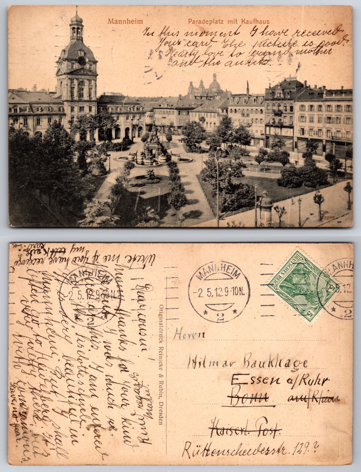 Mannheim Germany Paradeplatz Kaufhaus Postcard