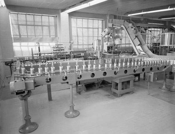 1960s Interior of bottling plant with conveyor belts Historic Old Photo