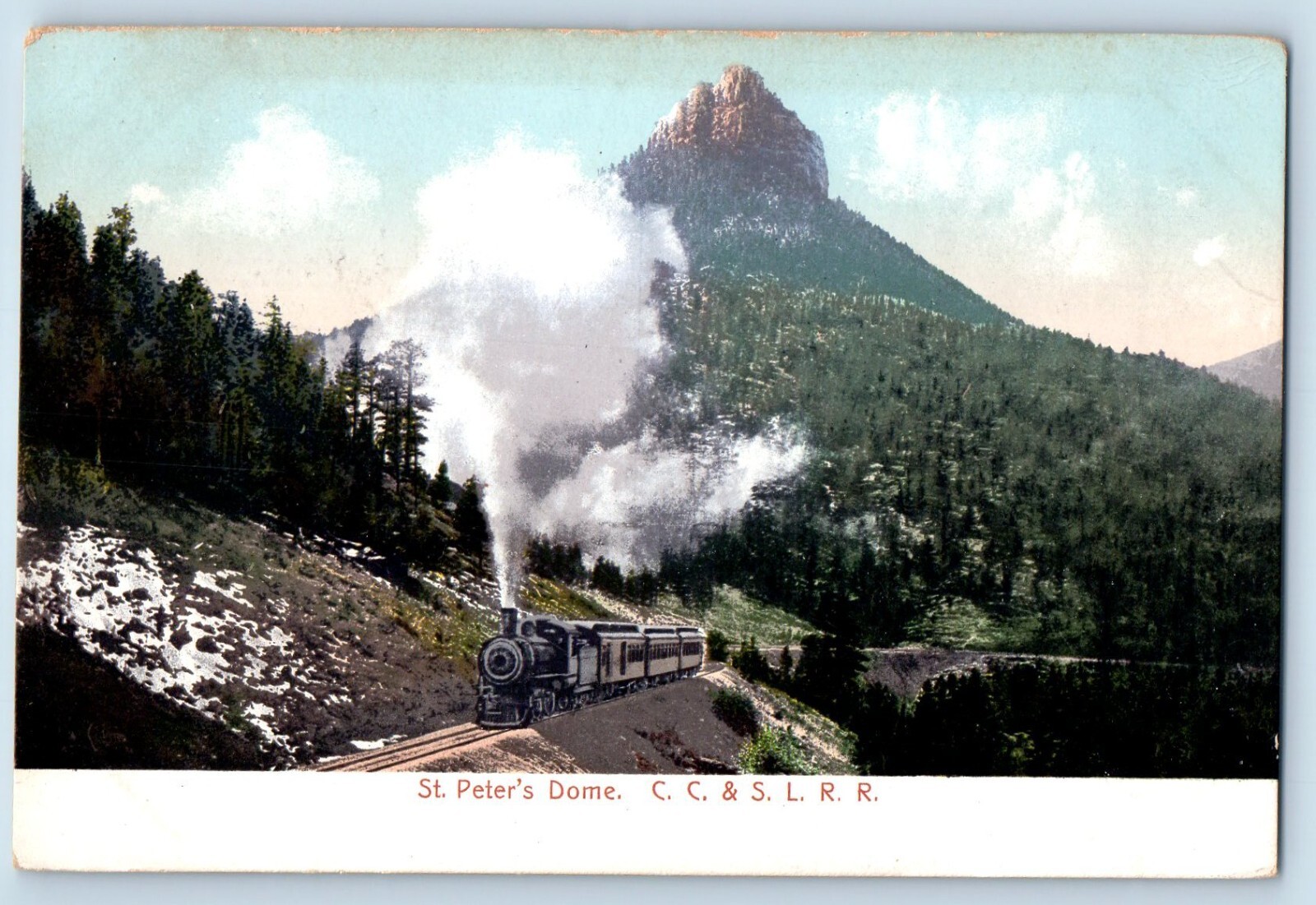 Denver Colorado Postcard St. Peter's Dome C.C. S.L.R.R. Locomotive Train c1905