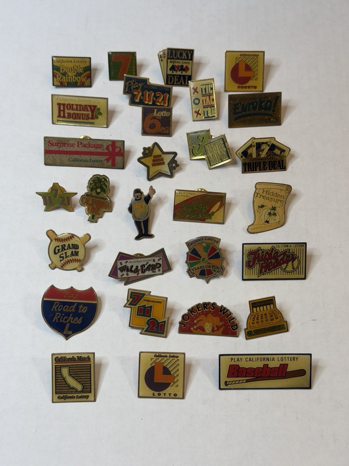 Lot of x29 Vintage California Lottery Lapel Pins 80s 90s Unique Fun Themed