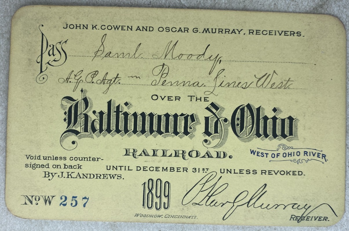 Antique 1899 Pass Baltimore and Ohio Railroad
