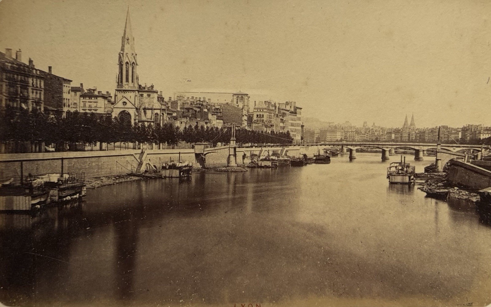 France, Lyon, Panorama, Les Quais sur la Saône, Church of Saint-Georges, 1870