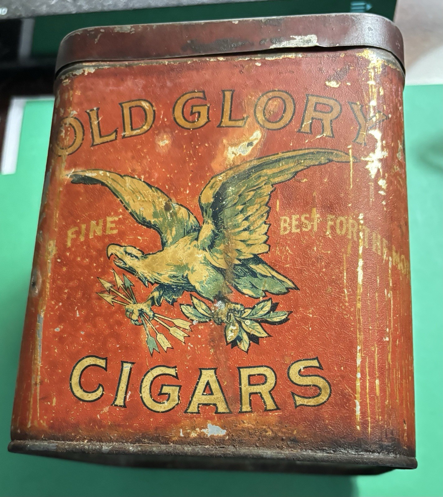 Vintage Early 1900's Old Glory Cigars Tobacco Tin Humidor Canister