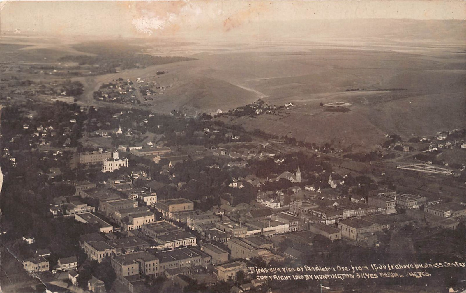 RPPC Pendleton OR Oregon c1910 Downtown Aerial Courthouse Photo Postcard C57